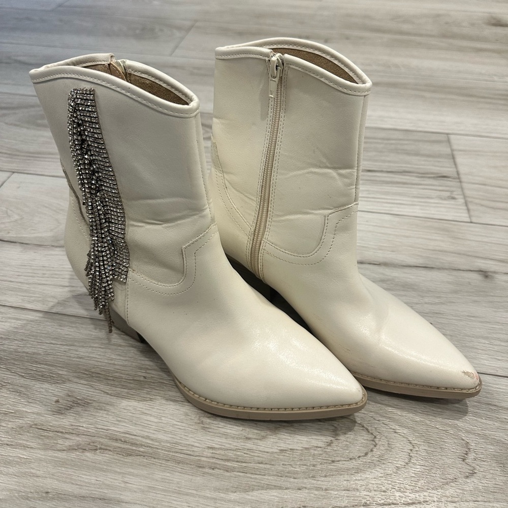 Buckle White Ankle Boots - Picture 2 of 4
